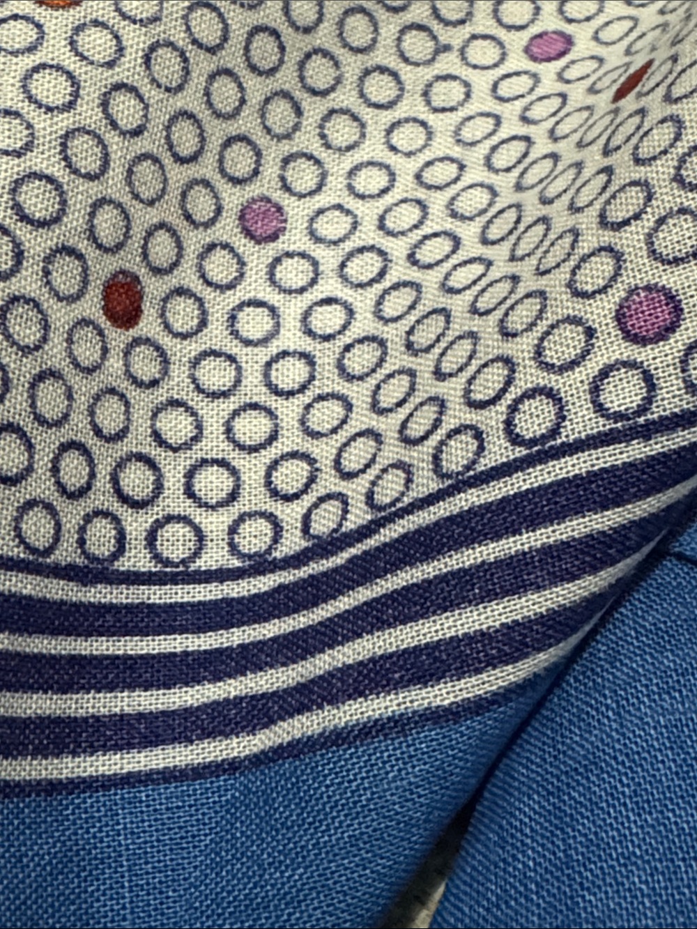 Vintage Cotton Scarf-White & Blue/Retro Dot Print-Square-EUC - Picture 4 of 14